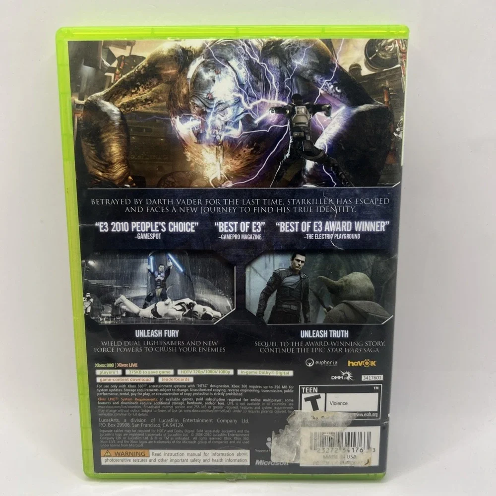 Star Wars: The Force Unleashed 2 (Microsoft Xbox 360) No Manual